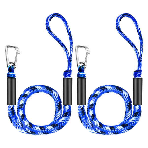 Bungee Dock Lines for Boats (Blue,Black&White, 2 Pack)