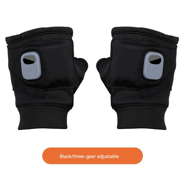 1 Pair Portable Electric Fingerless Heating Gloves - Black