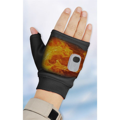 1 Pair Portable Electric Fingerless Heating Gloves - Black