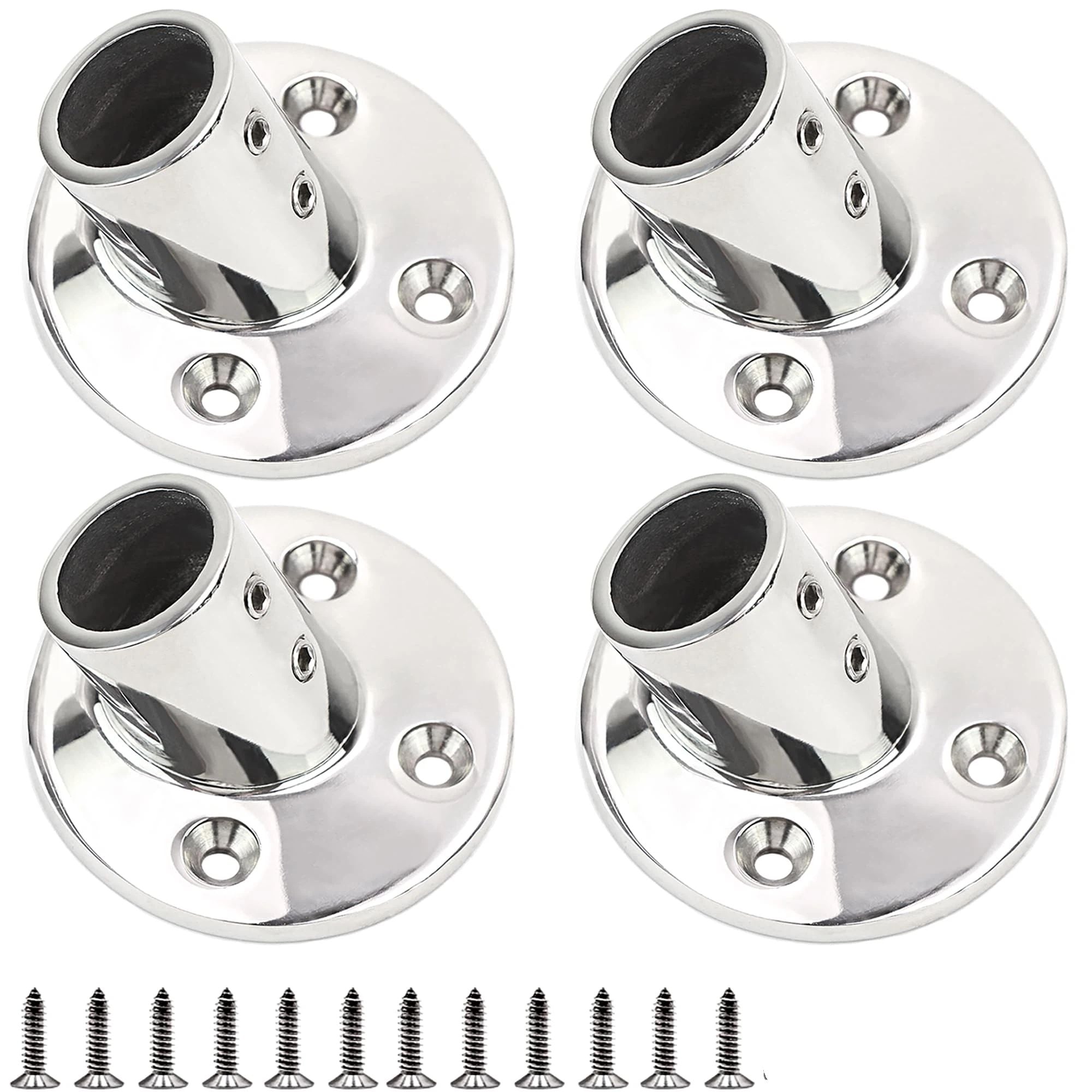 4 pack Boat Hand Rail Fitting Heavy Duty 316 Marine Round Base with Screws, Hand Rail Fitting Rail Tube Stanchion Base Column Accessories