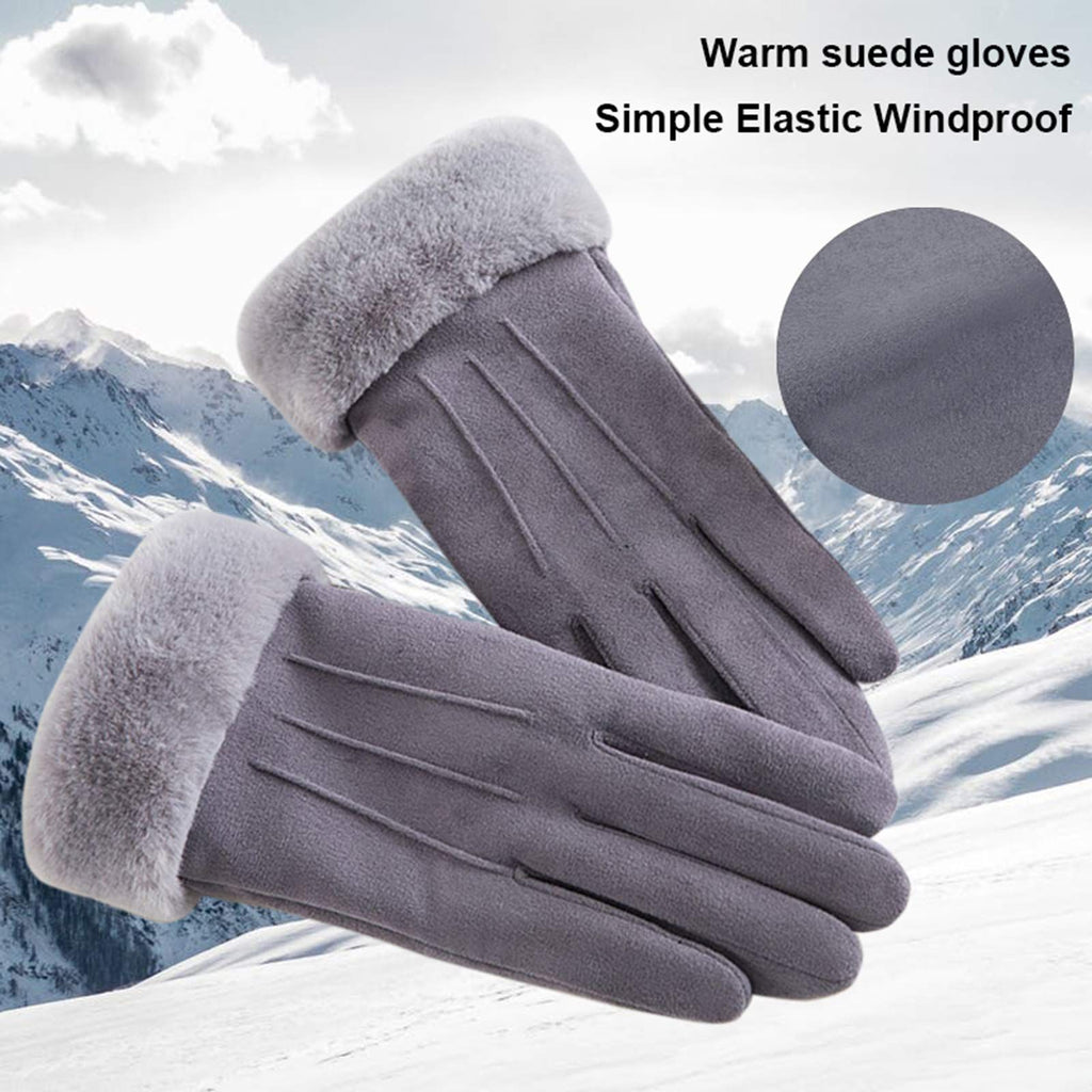 Women Winter Warm Touch Screen Soft Windproof Lined Thick Gloves for Snow Skiing in Clod Weather grey