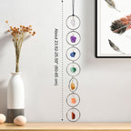 7 Chakra Crystal Hanging Ornament, Unique, Spiritual Boho Wall Decor, Raw Chakra Stones Amethyst Suncatcher, Rose Quartz Crystal (Gold)
