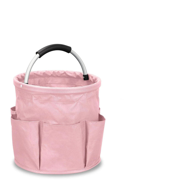 17L portable shower bucket with 6 side pockets, foldable cleaning cart with handle, multifunctional storage basket for showering and picnicking, pink