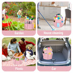 17L portable shower bucket with 6 side pockets, foldable cleaning cart with handle, multifunctional storage basket for showering and picnicking, pink