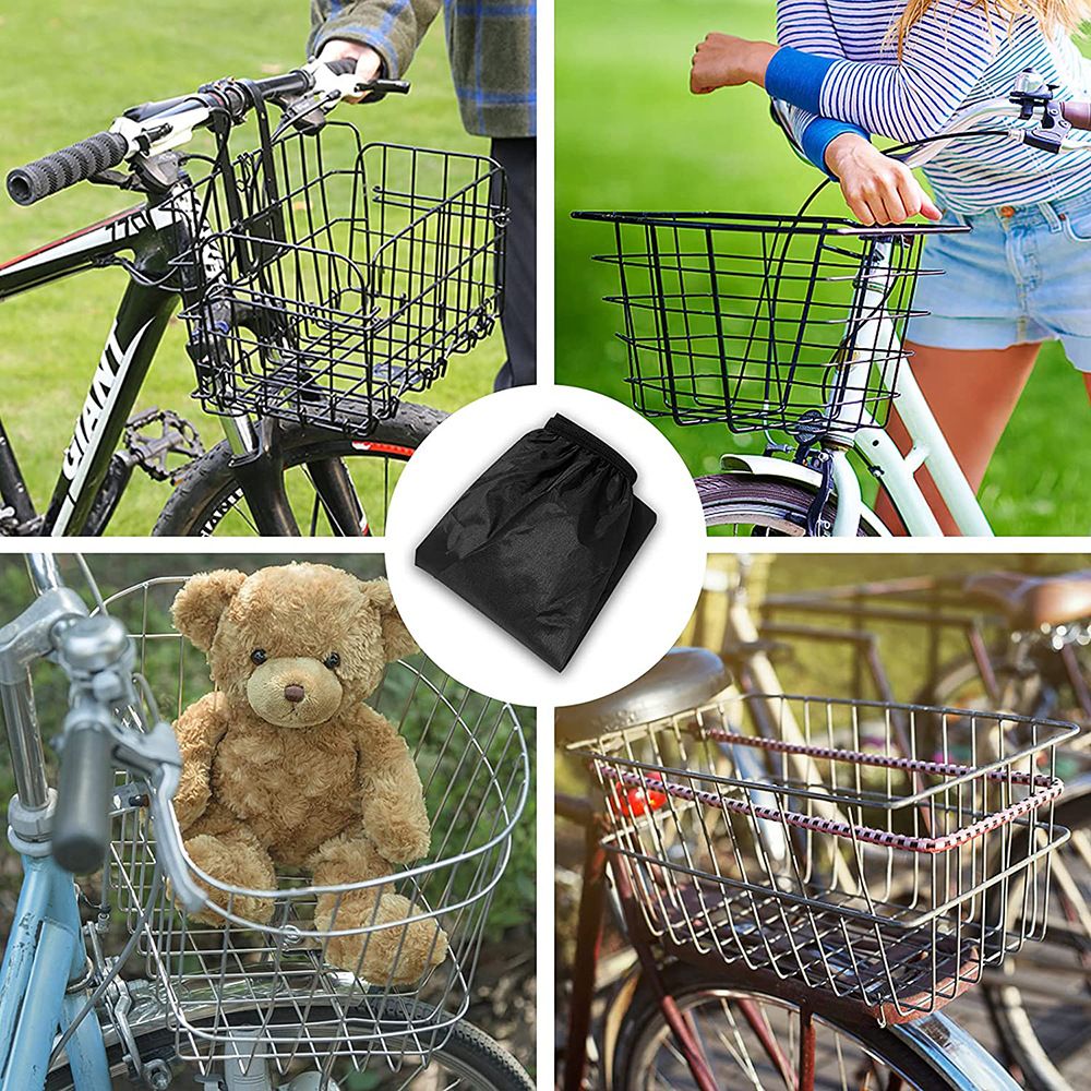 Wiel Bike Basket with Liner Rainproof Cover, Folding Bicycle Basket Easy Install to Front Handlebar or Rear Rack for Commuter Grocery Shopping Picnic