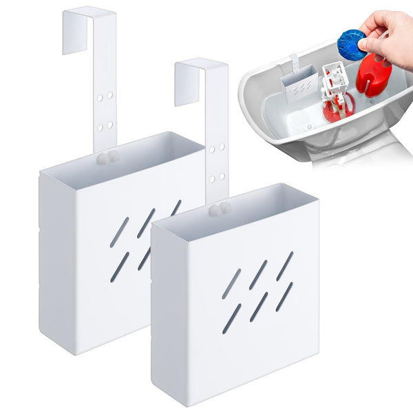 2 Pcs Large Size 4. 33 x 4. 33 x 1. 38 Inch Stainless Steel Toilet Tank Cleaning Tablet Holder with Adjustable Hook to Hang Toilet Cleaner Box