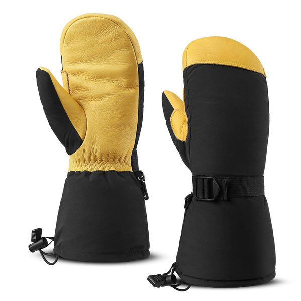 Waterproof and Windproof Genuine Deerskin Leather Ski Gloves with  3M Thinsulate Insulation (Yellow  Waterproof)