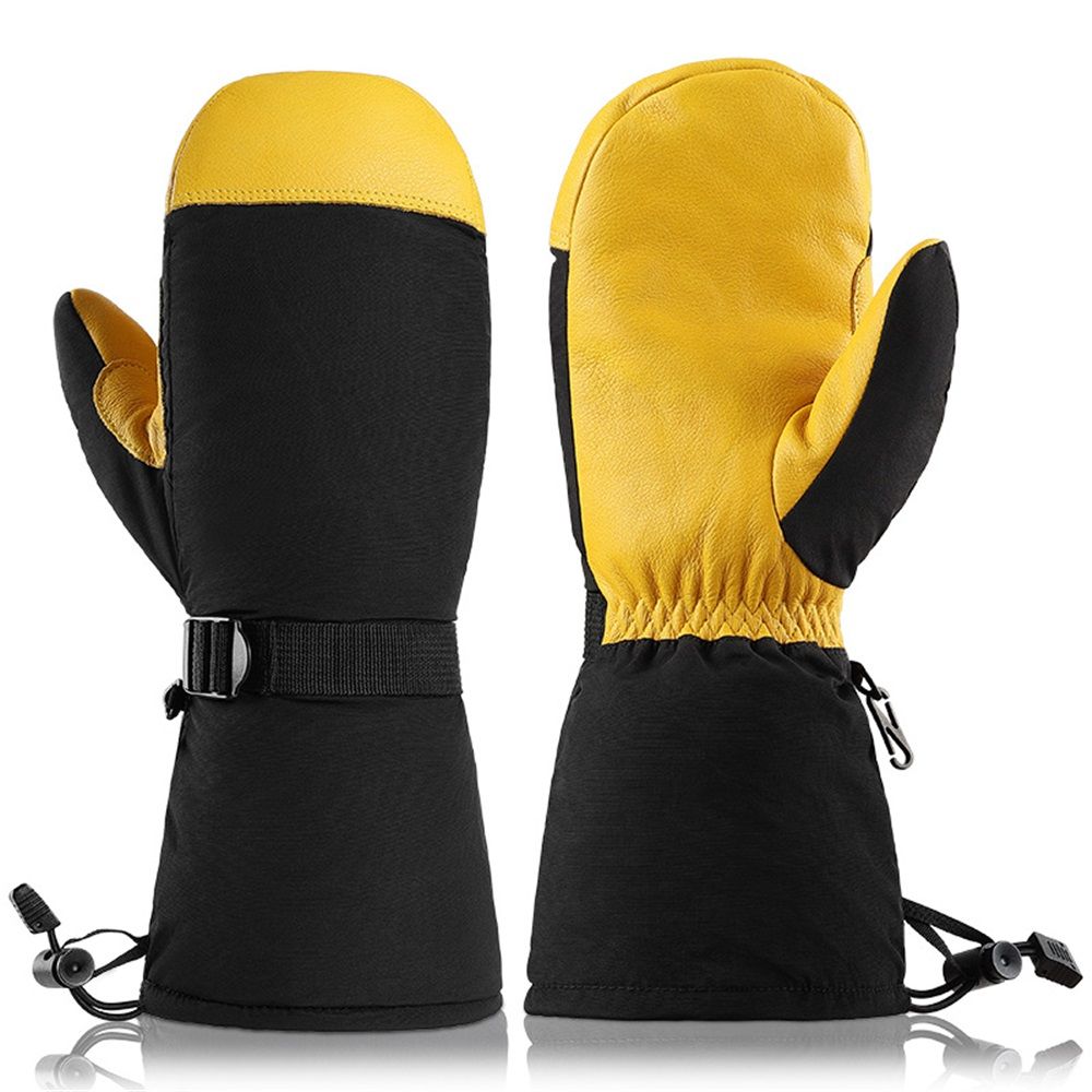 Waterproof and Windproof Genuine Deerskin Leather Ski Gloves with  3M Thinsulate Insulation (Yellow  Waterproof)