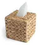 Water hyacinth grass Tissue Box Cover, Rustic Decorative Wicker Water Hyacinth Tissue Box Cover Square for Desk Home spa Office (14.5*14.5*15cm)