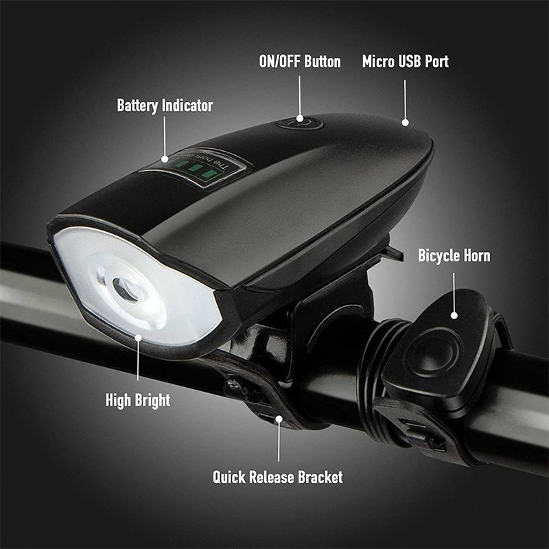 Bike Lights Set with Horn 1400LM USB Rechargeable Bicycle Headlight & Tail Light & Horn Waterproof 3 Lighting Modes Fits Bicycles for Road and Mountain