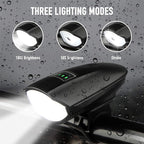 Bike Lights Set with Horn 1400LM USB Rechargeable Bicycle Headlight & Tail Light & Horn Waterproof 3 Lighting Modes Fits Bicycles for Road and Mountain