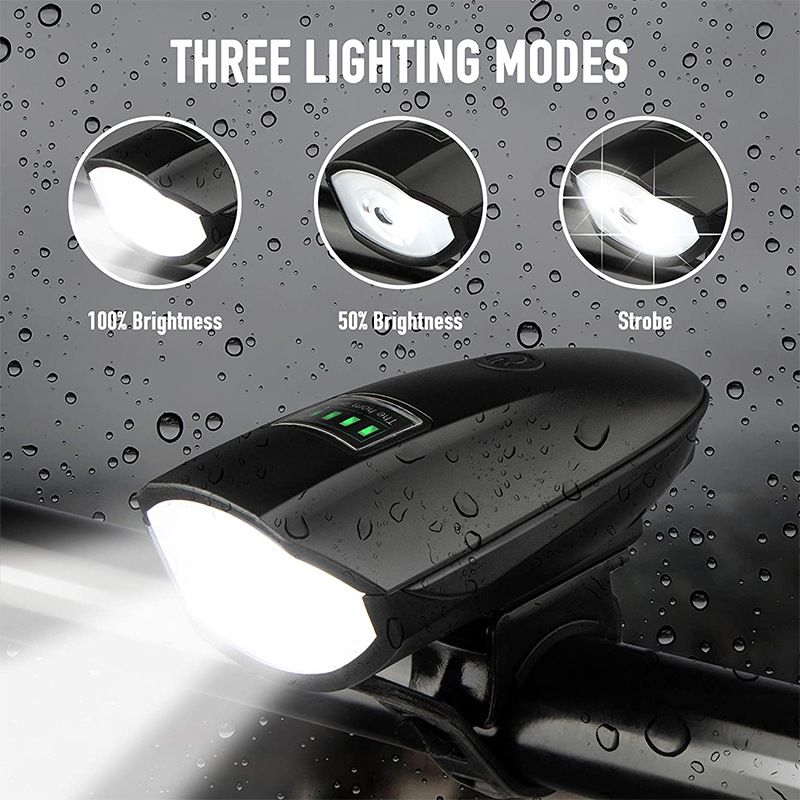 Bike Lights Set with Horn 1400LM USB Rechargeable Bicycle Headlight & Tail Light & Horn Waterproof 3 Lighting Modes Fits Bicycles for Road and Mountain
