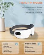 Eye Massager with Heat, 5 Massage Modes, Eye Mask, Birthday Gifts for Women, Men, Friend, Mom and Dad, Sleep Mask for Relax, Migraine Relief, Reduce Strain, Improve Sleep, White