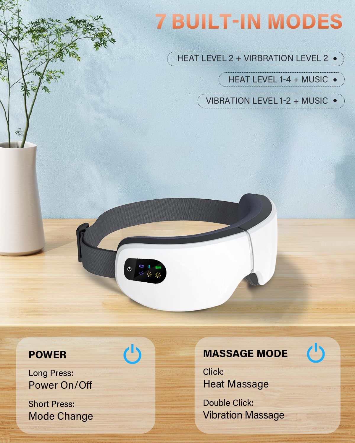 Eye Massager with Heat, 5 Massage Modes, Eye Mask, Birthday Gifts for Women, Men, Friend, Mom and Dad, Sleep Mask for Relax, Migraine Relief, Reduce Strain, Improve Sleep, White