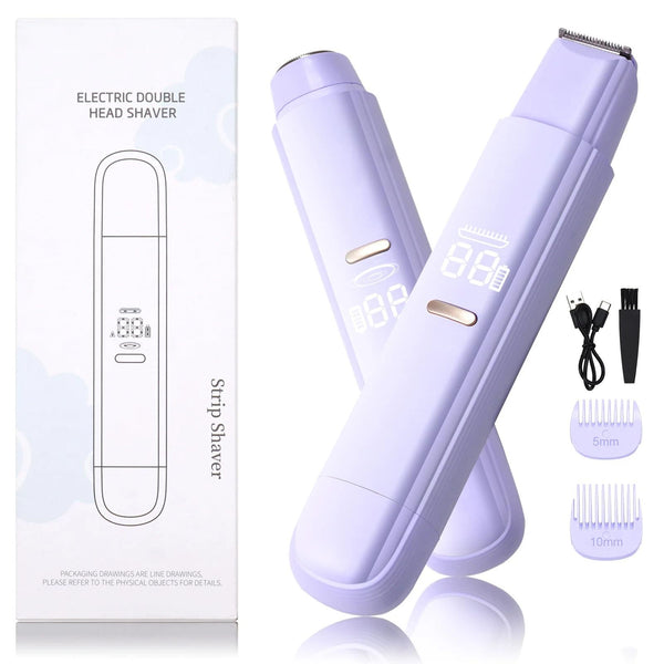 2 in 1 Bikini Trimmer for Women, Dual Head Electric Razor,Wet/Dry Use Women Electric Shaver, Painless Body Facial Hair Remover for Bikini Legs Arm Underarm,(Purple16.5*3.2*2.8cm)