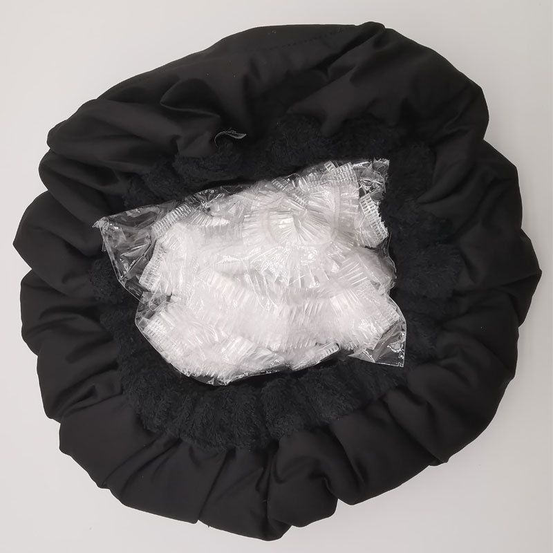 Flaxseed Deep Conditioning Heat Cap -Cordless Safe Microwave Hot Cap for Natural Curly Textured Hair Care, Drying, Styling, Curling, Universal size (10 PCS One-time shower cap) (Black)