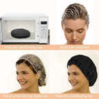 Flaxseed Deep Conditioning Heat Cap -Cordless Safe Microwave Hot Cap for Natural Curly Textured Hair Care, Drying, Styling, Curling, Universal size (10 PCS One-time shower cap) (Black)