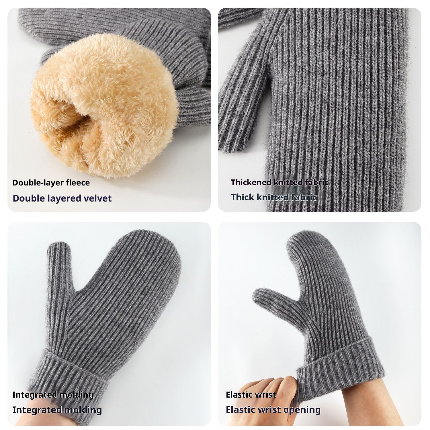 Unisex Winter Toasty Warm Solid Knit Mitten Gloves, Knit Stretchy Cold Weather Warm Knit Thick Gloves Mittens