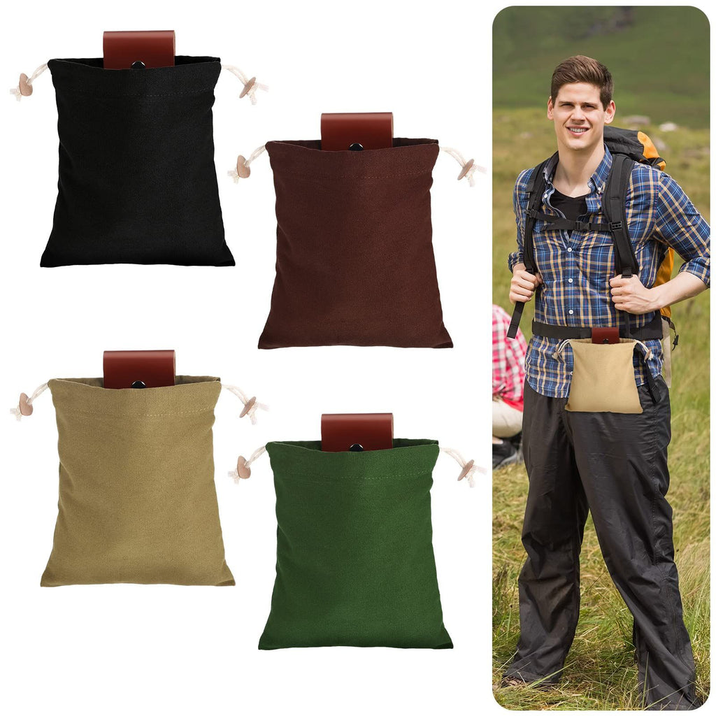 Foraging Bag 4 Pcs Canvas Waxed Foraging Pouch Mushroom Bags Collapsible Bushcraft Leather Pu Hunting Belt Bag Hiking Pouch for Outdoor Traveling Camping