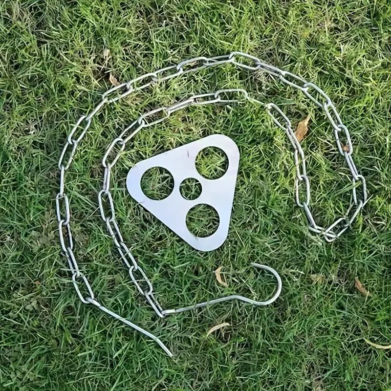 Camping Tripod Board，Turn Branches into Campfire Tripod ，Stainless Steel Campfire Support Plate with Adjustable Chain，for Hanging Cookware,Portable Camping Gear