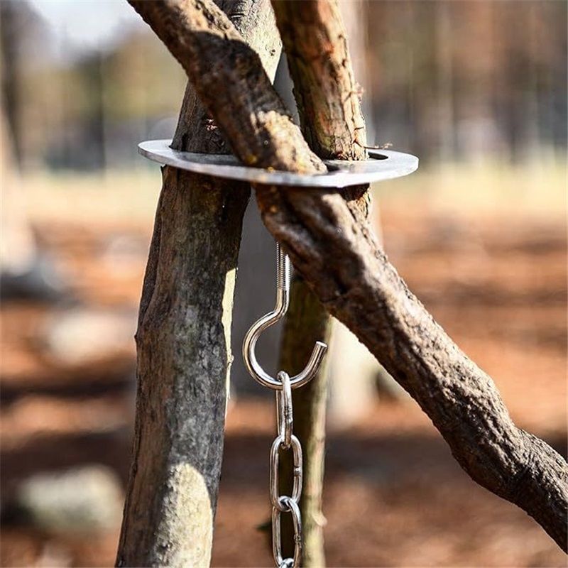 Camping Tripod Board，Turn Branches into Campfire Tripod ，Stainless Steel Campfire Support Plate with Adjustable Chain，for Hanging Cookware,Portable Camping Gear