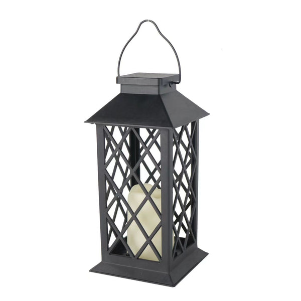 Solar Outdoor Lantern, Garden Hanging Waterproof Lanterns PVC Upgrade 3 LED Flickering Flameless Candle Decorative for Garden Women Mom Grandma Halloween Gifts (Grid Candle)