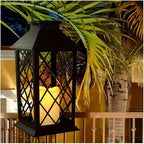 Solar Outdoor Lantern, Garden Hanging Waterproof Lanterns PVC Upgrade 3 LED Flickering Flameless Candle Decorative for Garden Women Mom Grandma Halloween Gifts (Grid Candle)