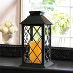 Solar Outdoor Lantern, Garden Hanging Waterproof Lanterns PVC Upgrade 3 LED Flickering Flameless Candle Decorative for Garden Women Mom Grandma Halloween Gifts (Grid Candle)