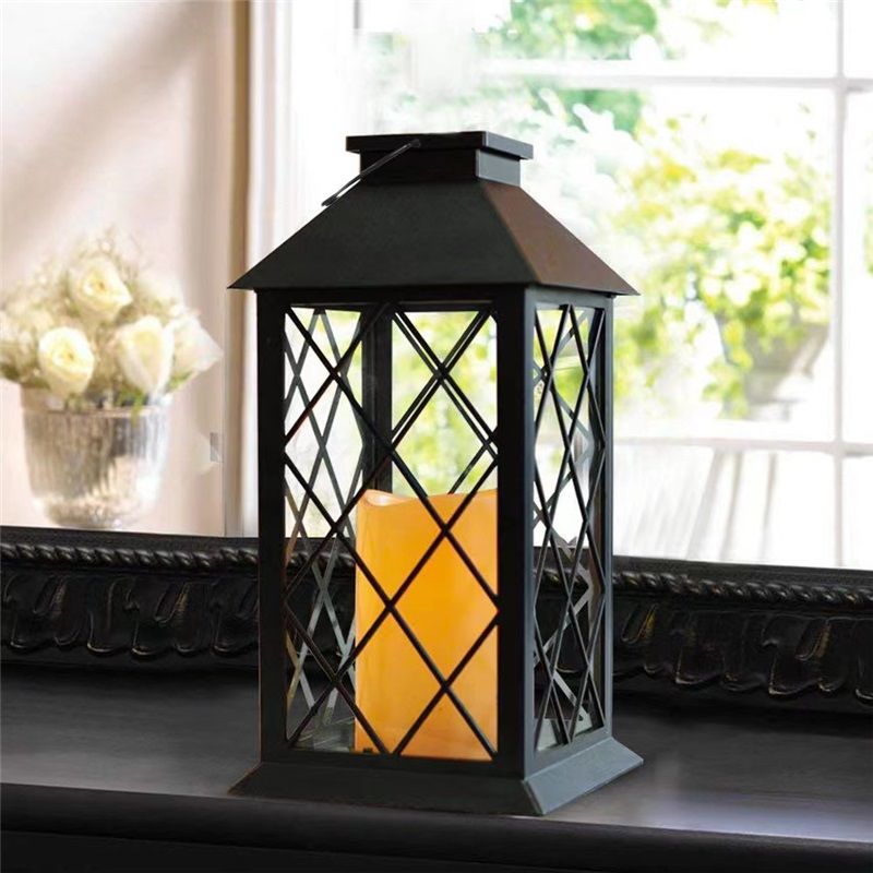 Solar Outdoor Lantern, Garden Hanging Waterproof Lanterns PVC Upgrade 3 LED Flickering Flameless Candle Decorative for Garden Women Mom Grandma Halloween Gifts (Grid Candle)