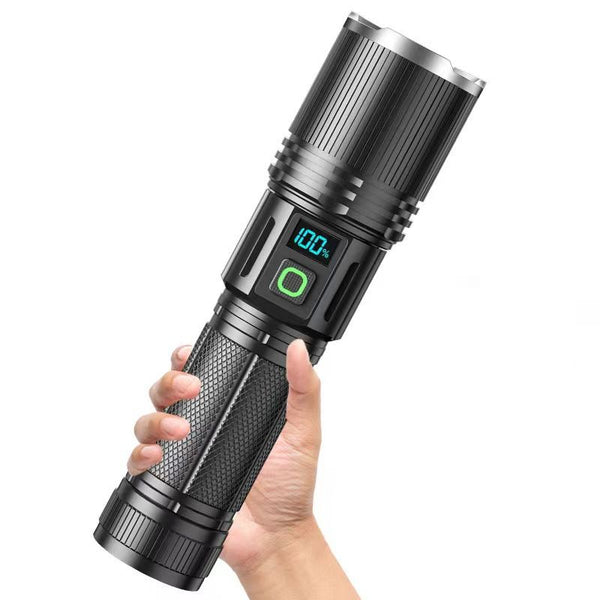 High Lumen Flashlight - with LCD Display, Zoomable Long Beam - for Camping, Dog Walking, for Home Emergency Rechargeable Flashlights