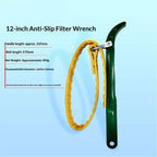 Strap Wrench 12 Inches, Water Filter Wrench Steel Handle Adjustable Strap Wrench for Replacing Water Filter, Pipe Joints, Oil Filter, Swimming Pool Connection (Green Handle, Yellow Strap)
