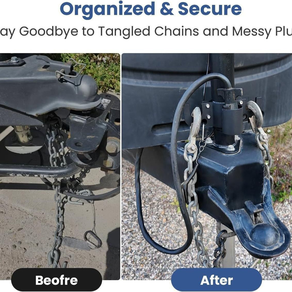 Upgraded Trailer Towing Organizer, 7 Way Plug Heavy Duty Trailer Chain Wire Harness Holder, Anti-Rust High Hardness Aluminum Metal RV Accessories