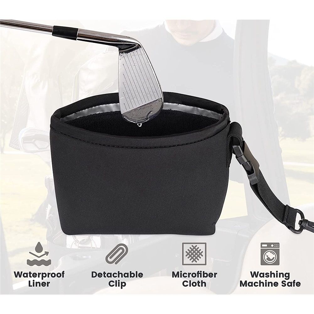 Golf Club and Golf Ball Cleaning Bag, Waterproof Clean Face Technology Liner, Detachable Clip, Machine Washable, Cleans Club Grooves, Dry Exterior (black,oniy bag)