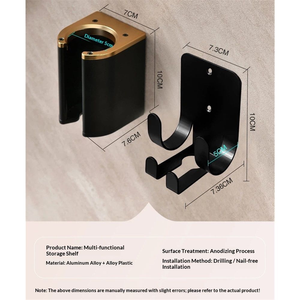Hair dryer holder , Aluminum Curling Iron Holder Wall Mount, Flat Iron Holder for Bathroom Storage, Black & Gold hair dryer holder