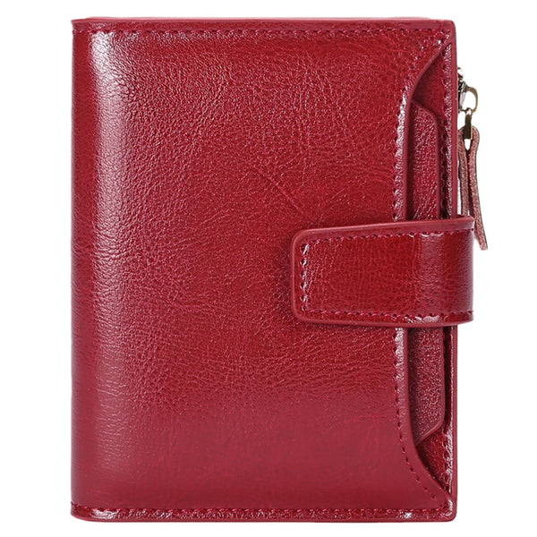 Women's Small Leather Blocking Bifold Zipper Pocket Wallet Ladies Credit Card Slots Purse, Pocket Wallet Card Case Purse with ID Window (red)