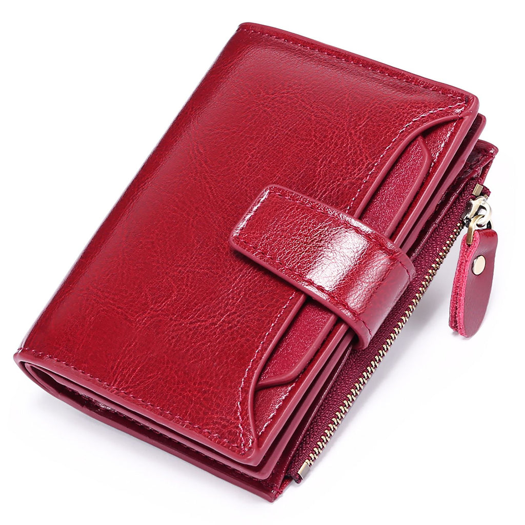 Women's Small Leather Blocking Bifold Zipper Pocket Wallet Ladies Credit Card Slots Purse, Pocket Wallet Card Case Purse with ID Window (red)