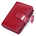 Women's Small Leather Blocking Bifold Zipper Pocket Wallet Ladies Credit Card Slots Purse, Pocket Wallet Card Case Purse with ID Window (red)