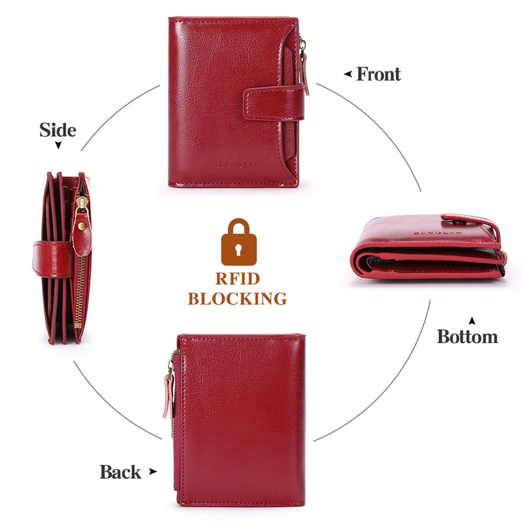 Women's Small Leather Blocking Bifold Zipper Pocket Wallet Ladies Credit Card Slots Purse, Pocket Wallet Card Case Purse with ID Window (red)