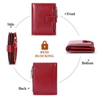 Women's Small Leather Blocking Bifold Zipper Pocket Wallet Ladies Credit Card Slots Purse, Pocket Wallet Card Case Purse with ID Window (red)