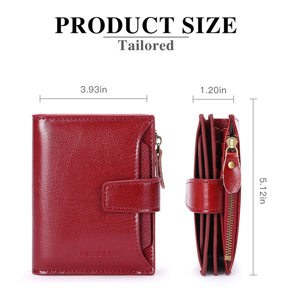 Women's Small Leather Blocking Bifold Zipper Pocket Wallet Ladies Credit Card Slots Purse, Pocket Wallet Card Case Purse with ID Window (red)