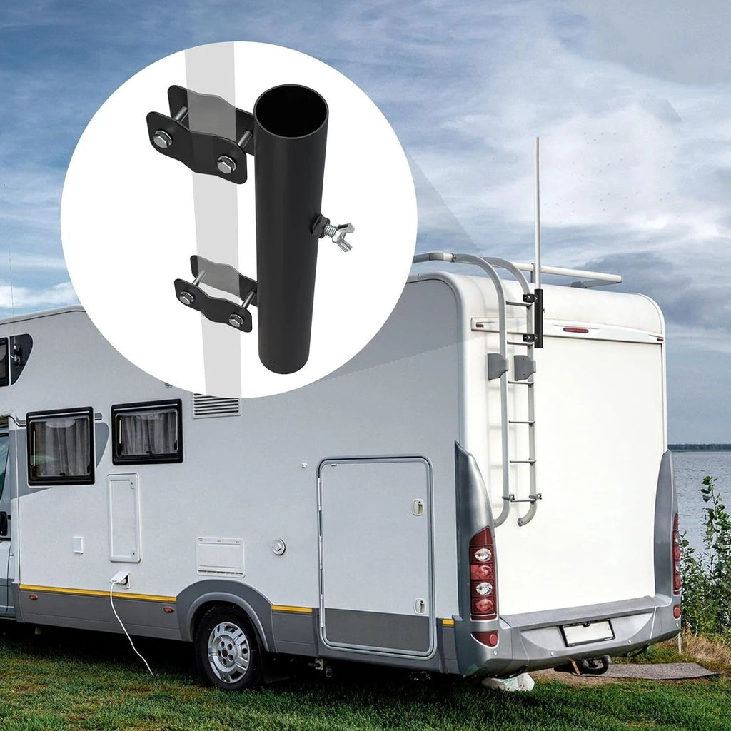 RV Ladder Mounted Flagpole Holder | Allows for a Flag to Fly from Your RV's Ladder | Compatible with Most RV Ladder Rails ,Black