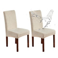Waterproof Chair Covers for Dining Room, Stretch Jacquard Dining Chair Slipcovers Removable Washable Chair Protector for Kitchen, Hotel, Restaurant (beige, 2 PCS)