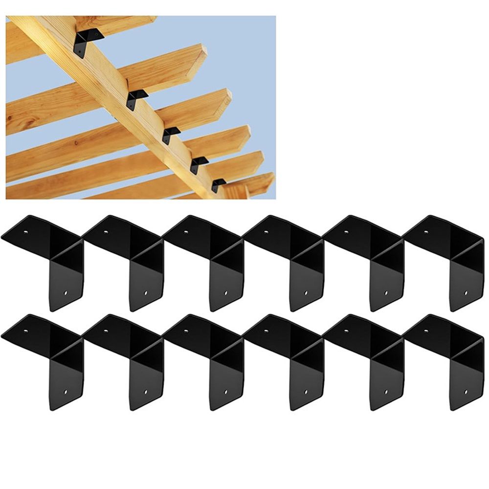12 Pcs Black Pergola Hardware Clips Galvanized Steel Rafter Brackets Hurricane Clips Brackets Ties with Screws for Lumber Pergola, Timber Beam, Ceiling Joist
