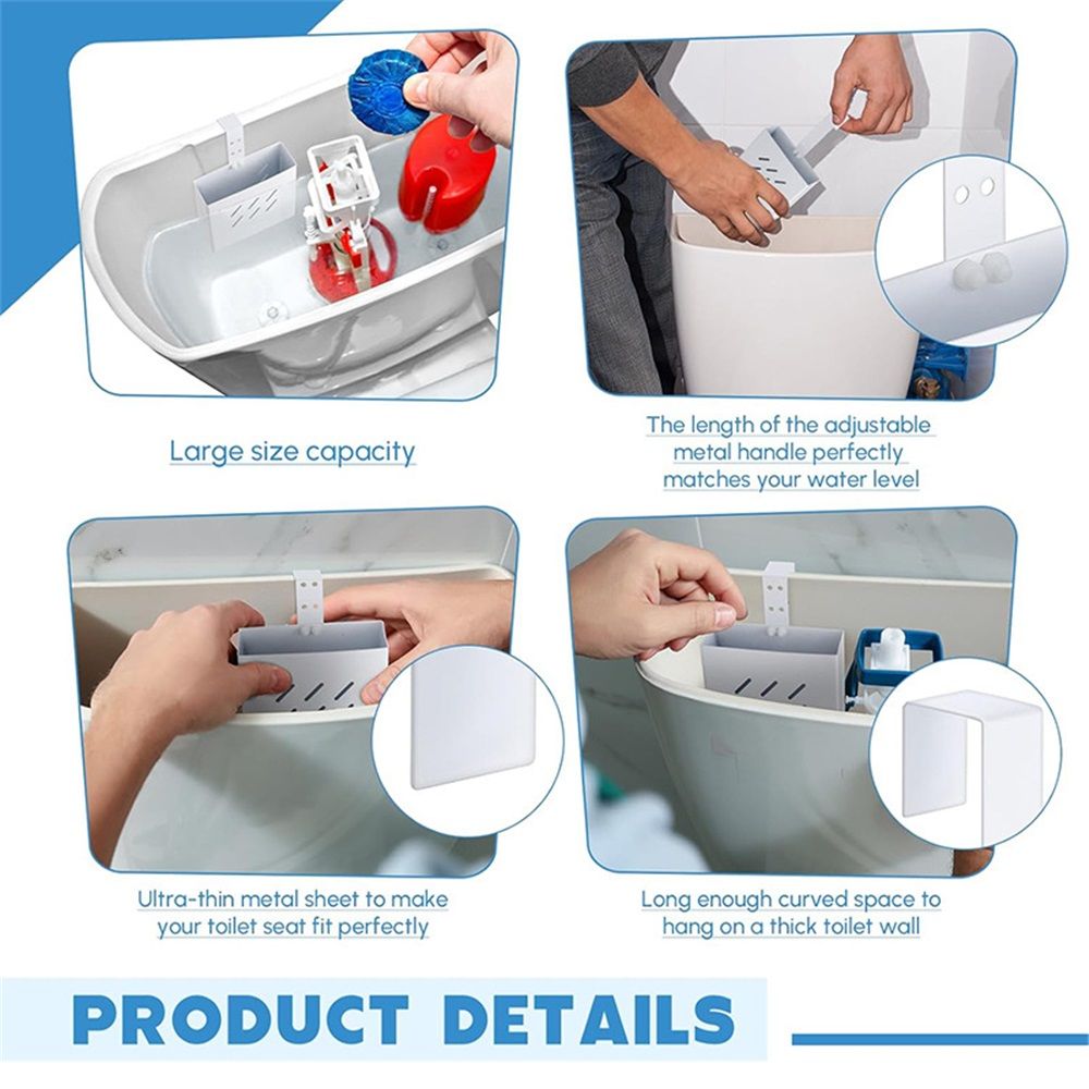 2 Pcs Large Size 4.33 x 4.33 x 1.38 Inch Stainless Steel Toilet Tank Cleaning Tablet Holder with Adjustable Hook to Hang Toilet Cleaner Box