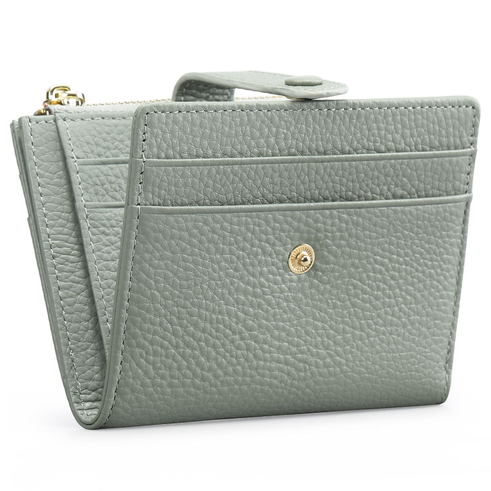 Womens Wallet Small Leather Blocking Zipper Pocket Wallet Card Case Purse with ID Window（grayish green, There is only one wallet）