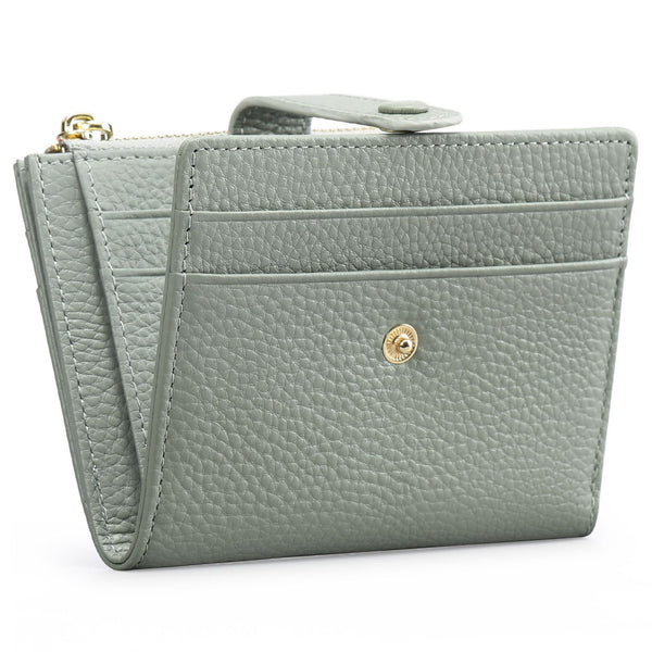 Womens Wallet Small Leather Blocking Zipper Pocket Wallet Card Case Purse with ID Window（grayish green, There is only one wallet）