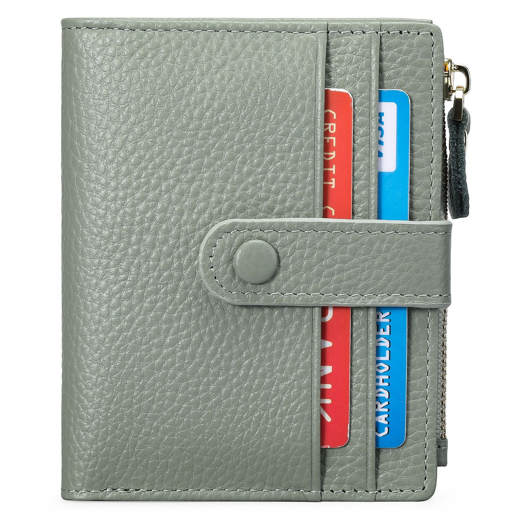 Womens Wallet Small Leather Blocking Zipper Pocket Wallet Card Case Purse with ID Window（grayish green, There is only one wallet）