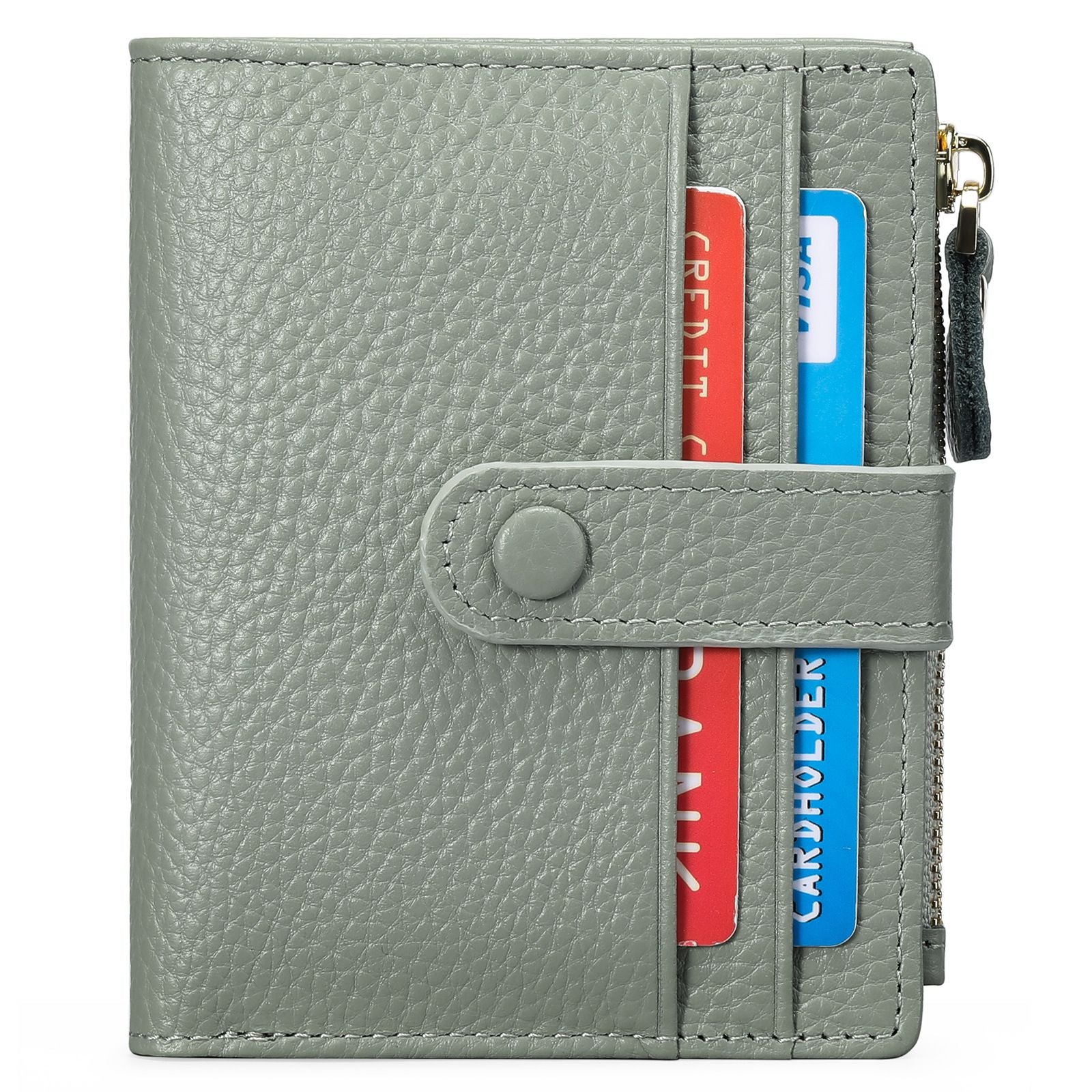 Womens Wallet Small Leather Blocking Zipper Pocket Wallet Card Case Purse with ID Window（grayish green, There is only one wallet）
