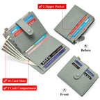 Womens Wallet Small Leather Blocking Zipper Pocket Wallet Card Case Purse with ID Window（grayish green, There is only one wallet）