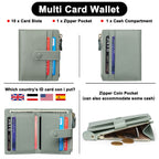 Womens Wallet Small Leather Blocking Zipper Pocket Wallet Card Case Purse with ID Window（grayish green, There is only one wallet）
